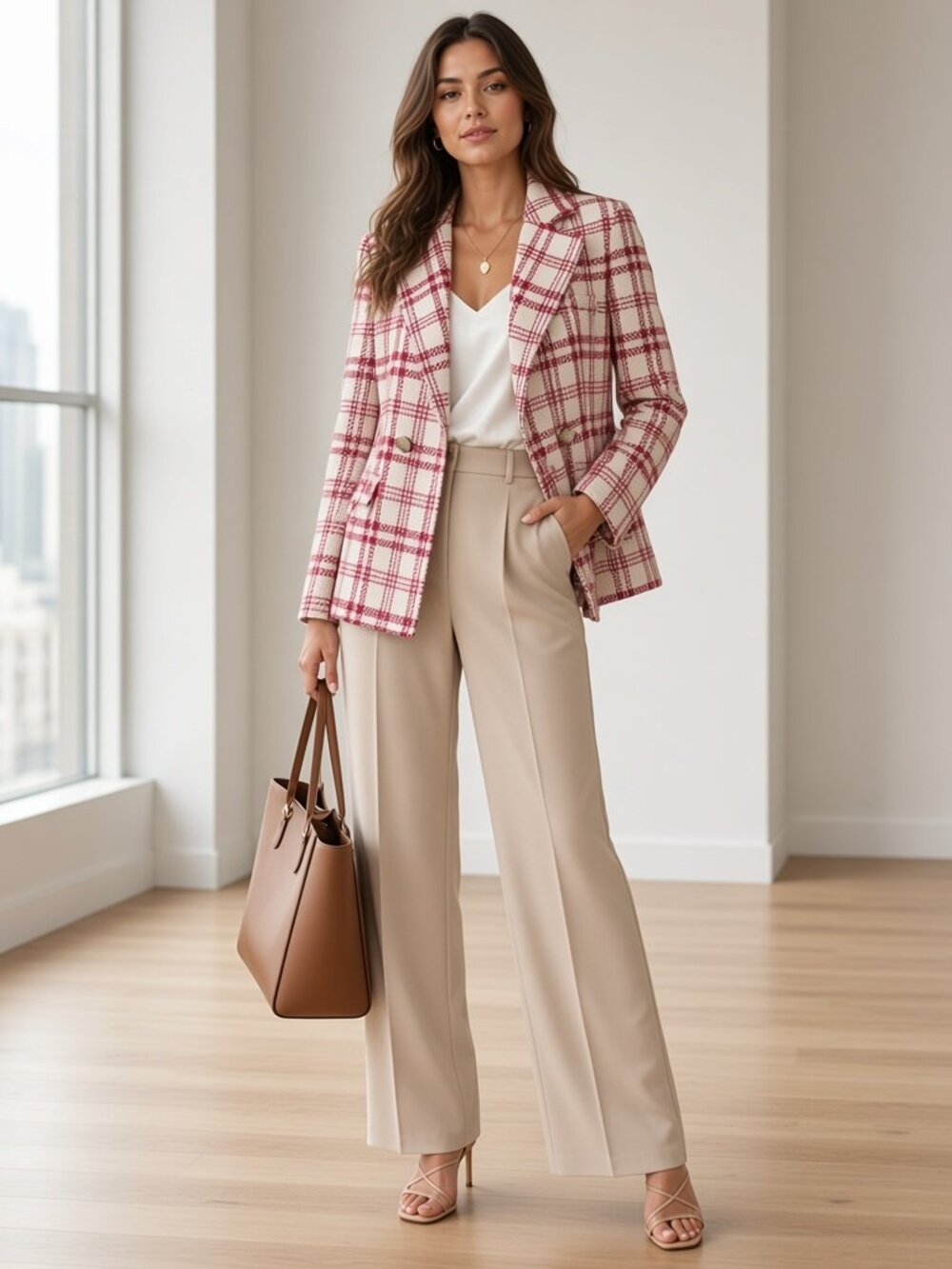 New Zara Glen Plaid Tweed Double Breasted Crop Blazer Jacket